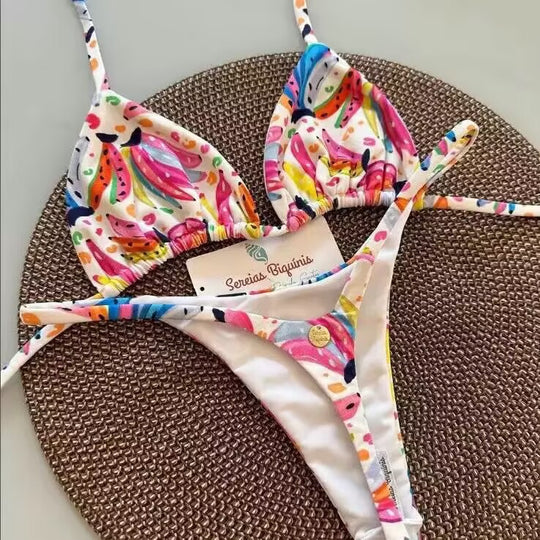 Damen Triangel-Bikini-Set mit floralen Mustern und verstellbaren Trägern R&B