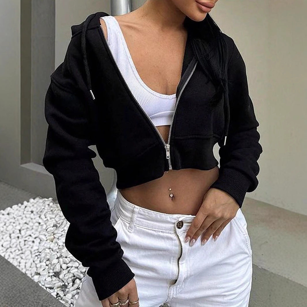 Damen cropped Sweatjacke mit Reißverschluss R&B