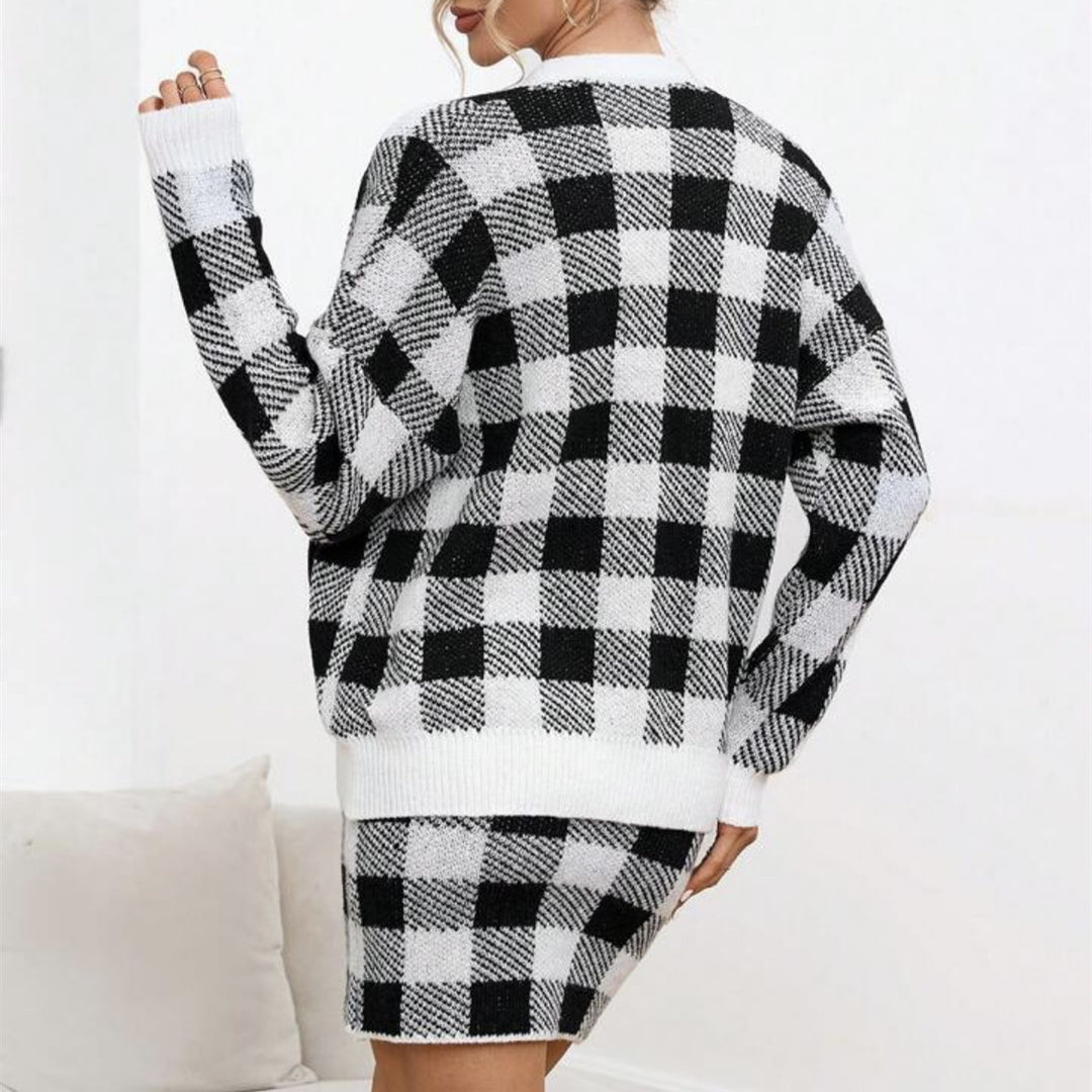Damen Karierter Cardigan mit Taschen R&B