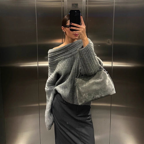 Damen Oversized Strickpullover mit lässigem Schnitt und voluminösen Ärmeln R&B