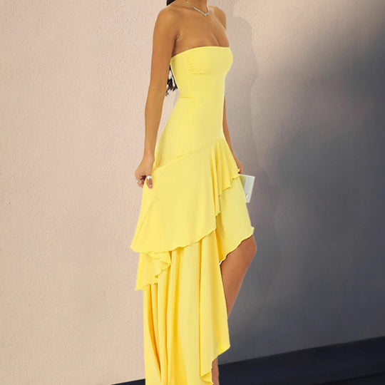 Damen Cocktailkleid mit asymmetrischem Saum und modischen Rüschendetails R&B