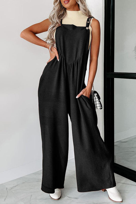 Damen lässiger Jumpsuit mit weit geschnittenem Bein und dekorativen Knopfdetails R&B