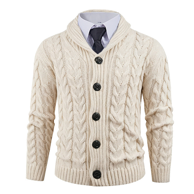 Herren Strickjacke mit Zopfmuster und schickem Schalkragen R&B
