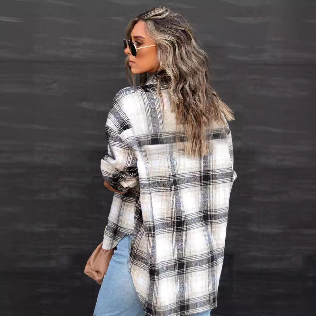Damen Kariertes Oversized-Hemd im lässigen Stil R&B