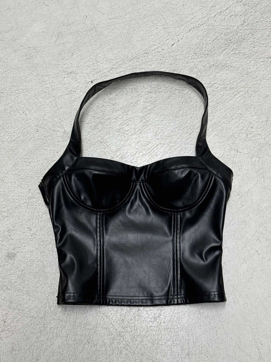 Damen Kunstleder Crop-Top mit romantischem Schnitt und verführerischem Bustier-Wirkung R&B