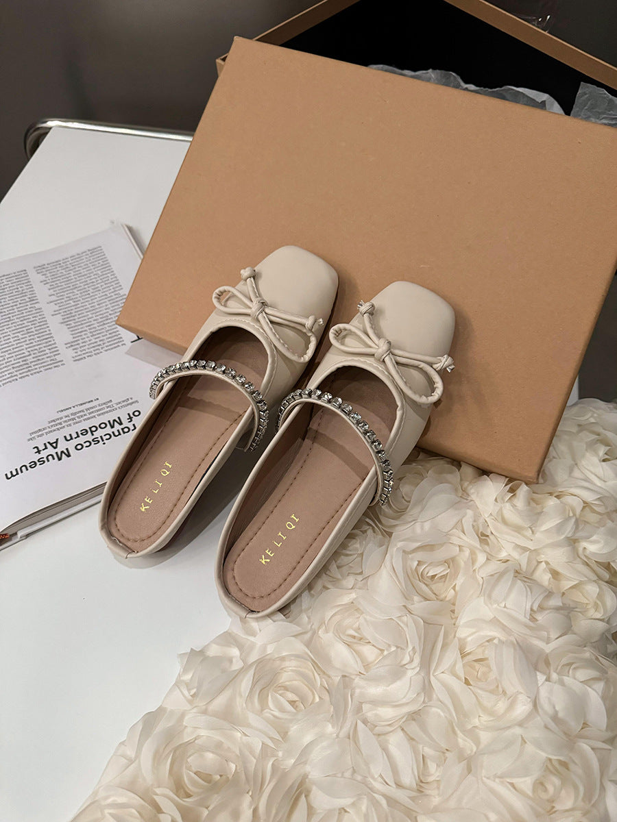 Damen elegante Ballerina-Slipper mit funkelndem Schleifenakzent und klassischer Form R&B