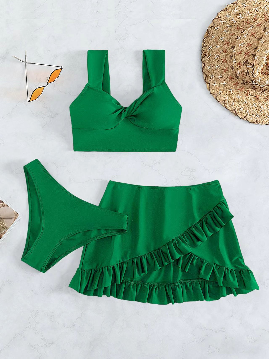 Damen Freizeit-Bikini-Set mit Wickelrock und stützenden Trägern R&B