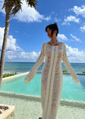 Damen elegantes Strandkleid mit raffinierten Fransen und transparenten Elementen R&B