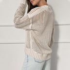 Damen lockerer Strickpullover mit Reißverschluss und luftiger Maschenstruktur