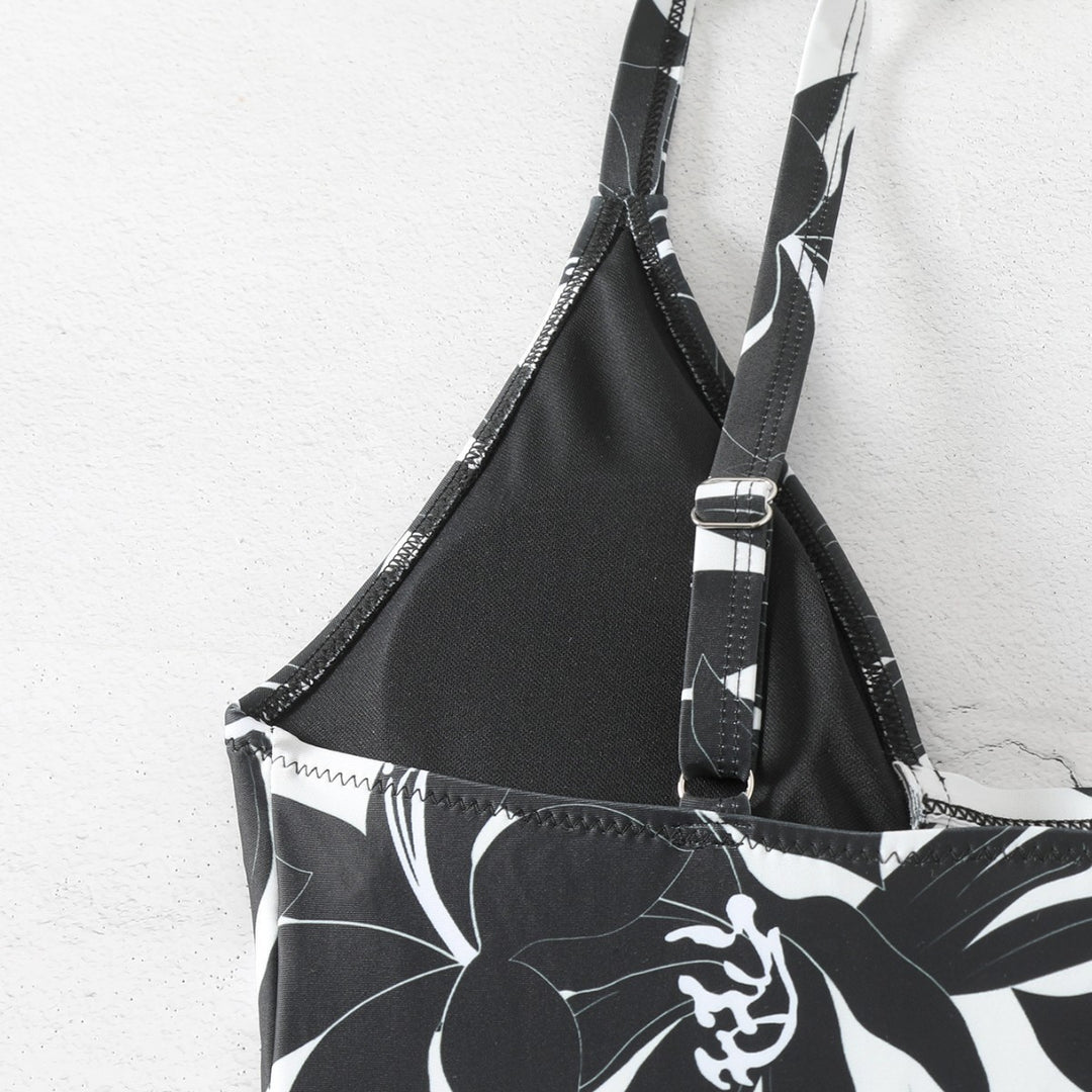 Damen Einteiler Badeanzug mit elegantem floralem Design und modernem V-Ausschnitt R&B