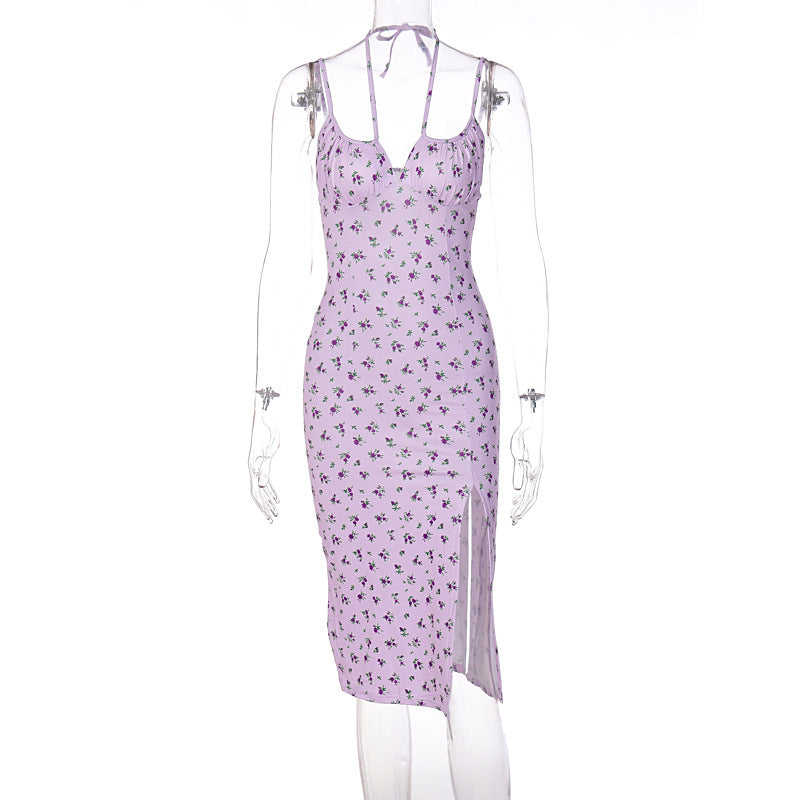 Damen Midi-Kleid mit floralem Muster und raffiniertem Schlitz R&B