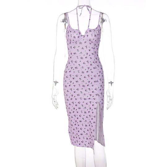 Damen Midi-Kleid mit floralem Muster und raffiniertem Schlitz R&B