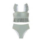 Damen Hochwaist-Bikini-Set mit rüschiertem Oberteil