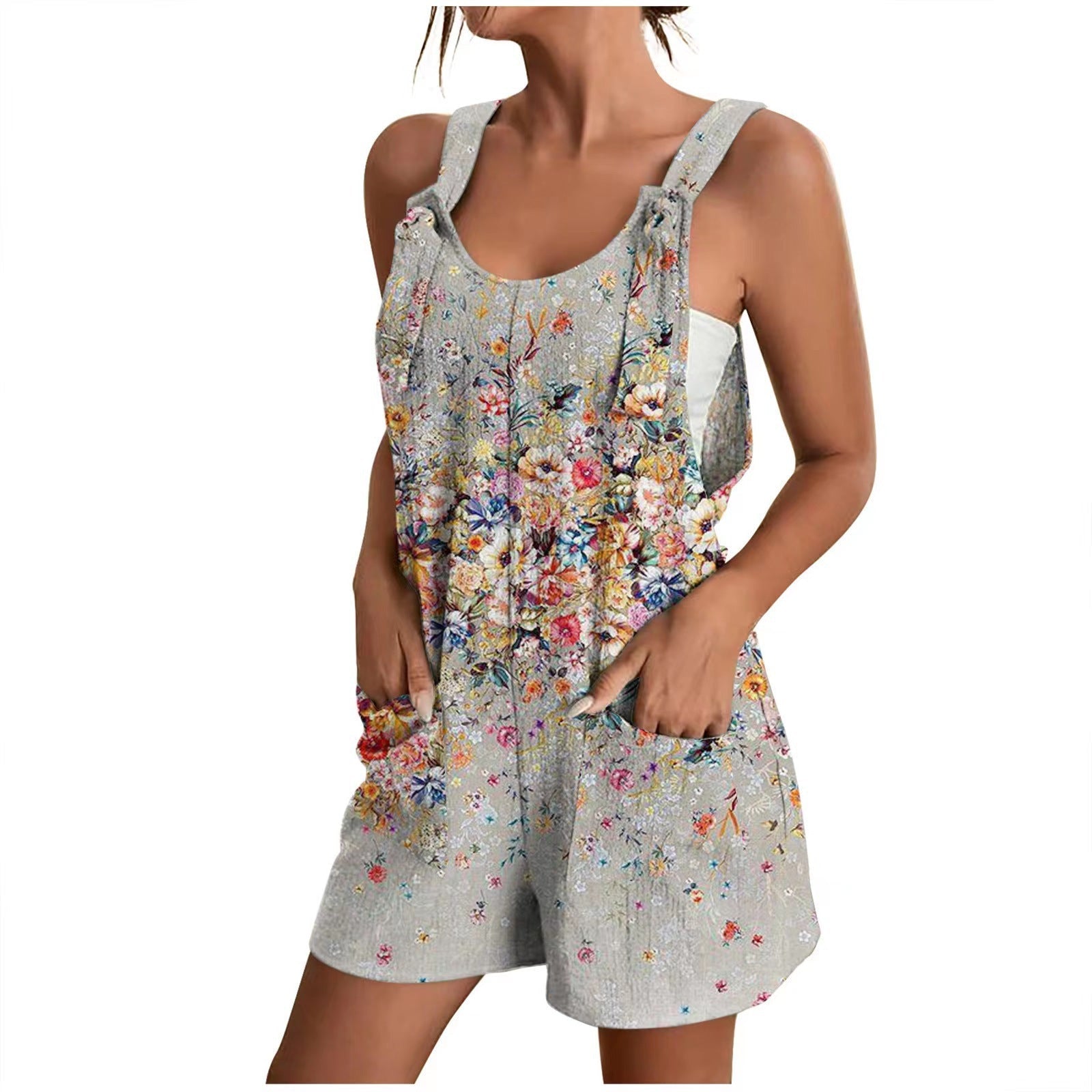 Damen lässiger Overall mit floralem Design und praktischen Taschen R&B