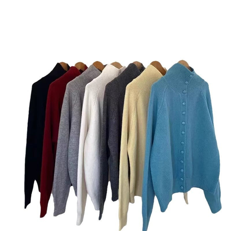 Damen Strickjacke mit hoch geschlossenem Kragen und dekorativen Knöpfen R&B