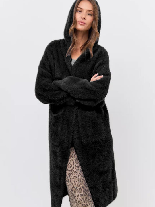Damen Kapuzen-Strickmantel mit luxuriösem Flauschteil R&B