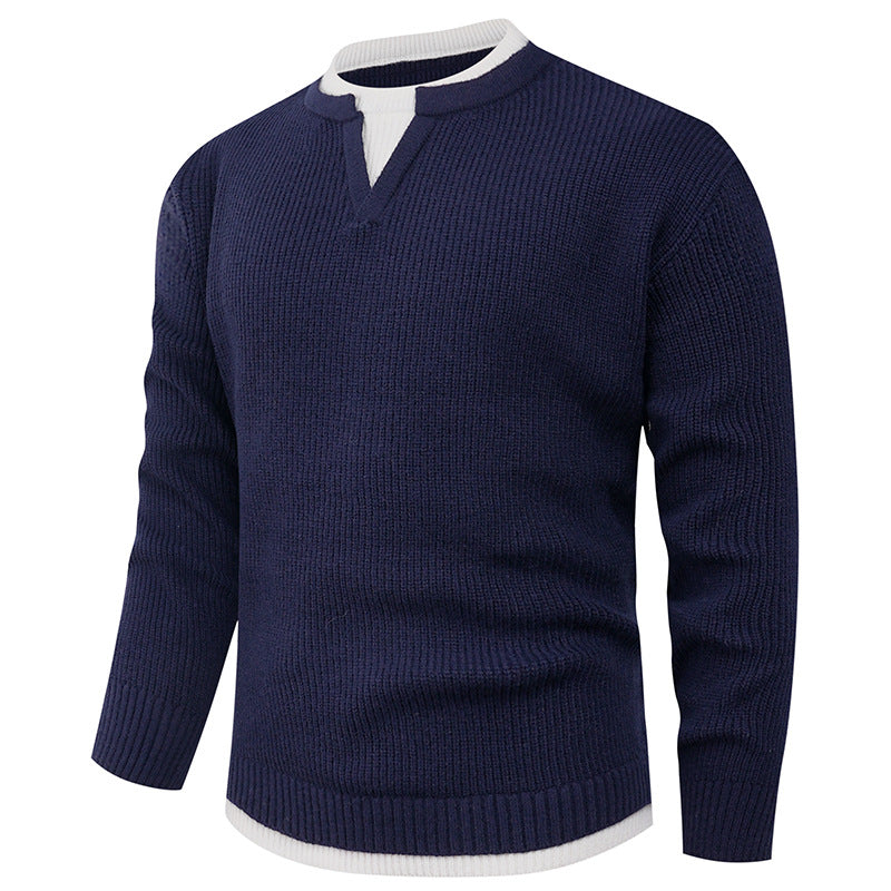 Herren Strickpullover mit V-Ausschnitt und modernem Rippenmuster R&B