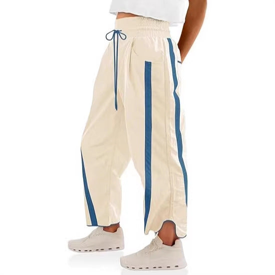 Damen lockere Sporthose mit elastischem Bund und Kontraststreifen R&B