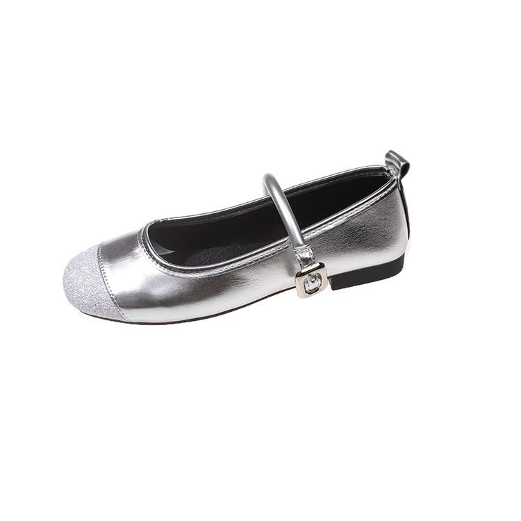 Damen elegante Ballerinas mit funkelndem Zehenbereich und dekorativem Riemen