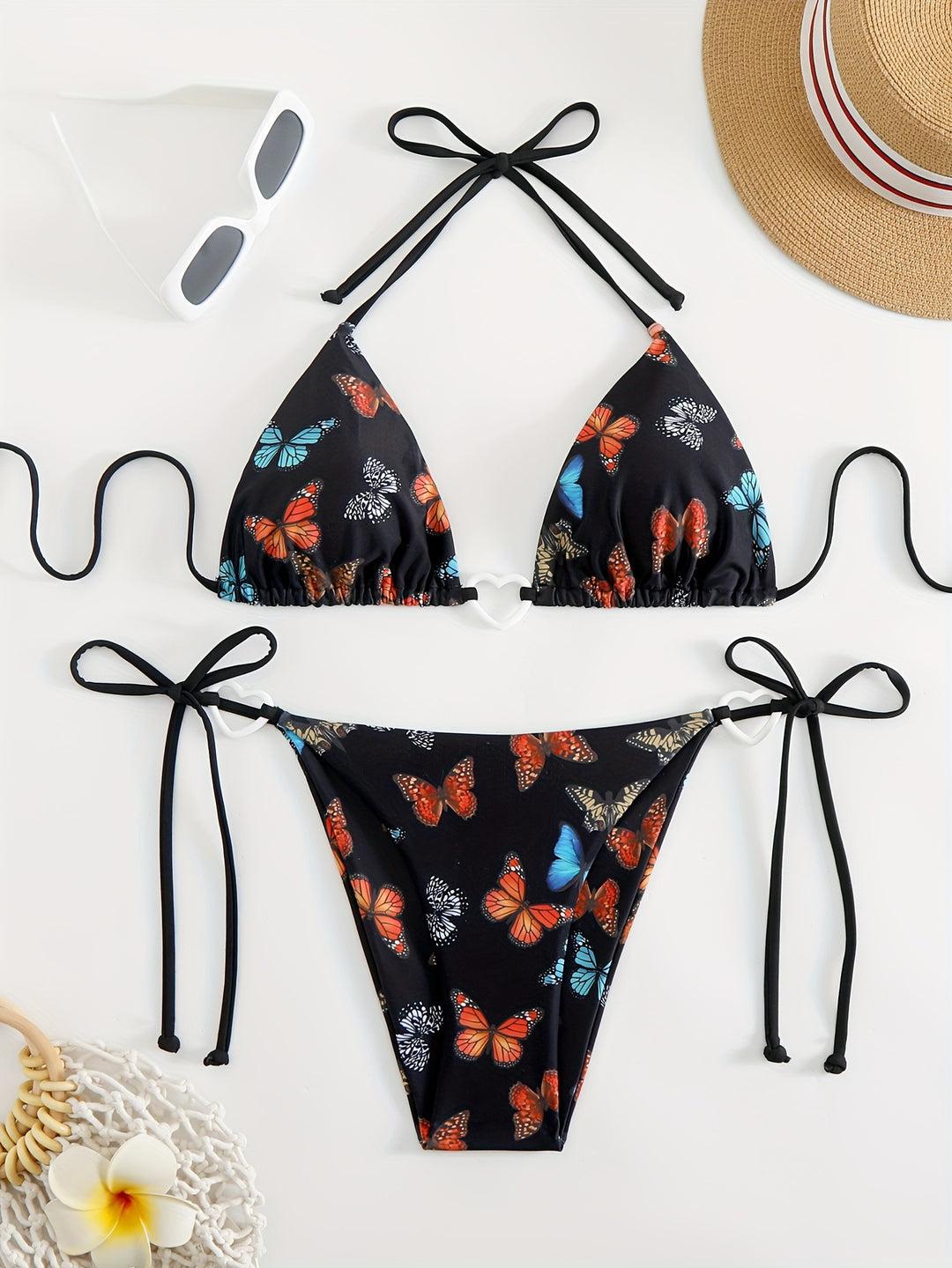 Damen Triangel-Bikini mit einzigartigem Schmetterlingsmuster R&B