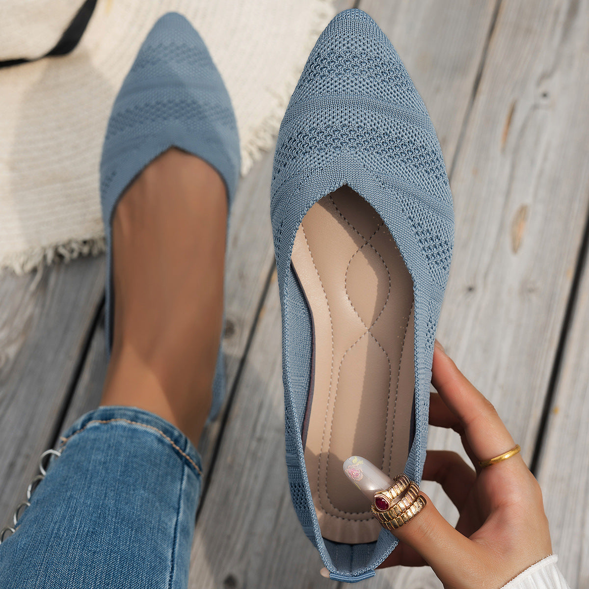 Damen elegante Ballerinas mit atmungsaktivem Strickdesign R&B
