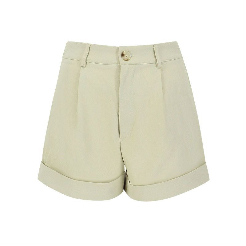 Damen elegante Kurzshorts mit hohem Bund und umgeschlagenem Saum R&B