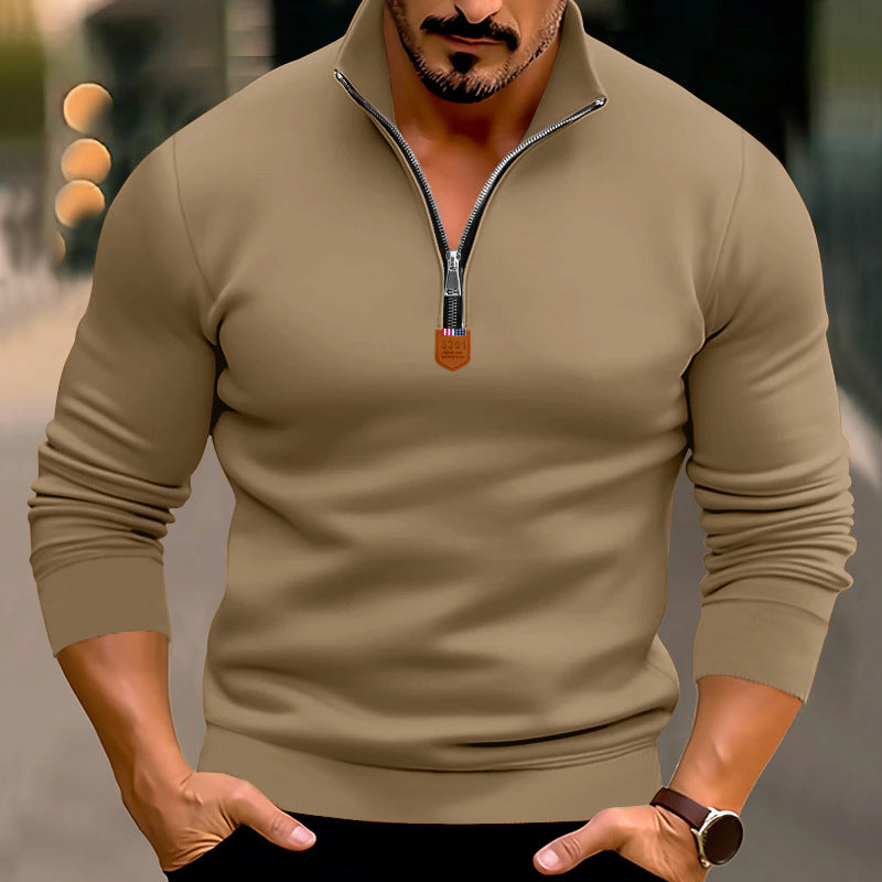 Herren nan schmal geschnittener Feinstrickpullover mit kurzem Reißverschluss, formenden Nähten und Stretchbund R&B