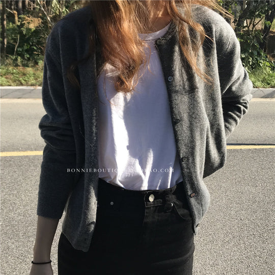Damen feine Strickjacke mit Knopfleiste und weichem Material R&B