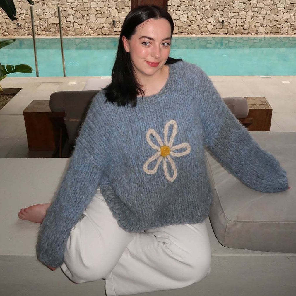 Damen lässiger Strickpullover mit floralem Motiv und oversized Schnitt R&B