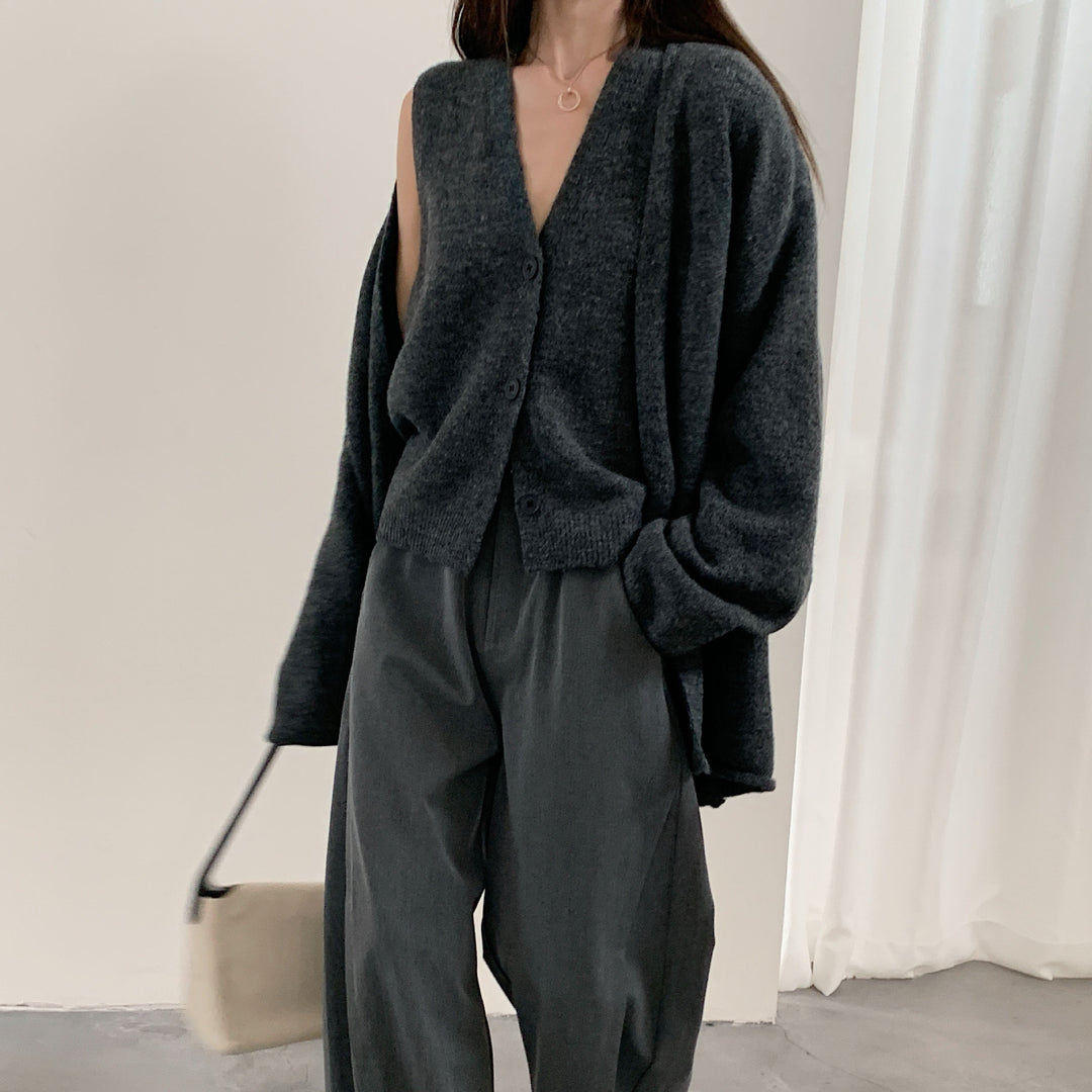 Damen Kuscheliger Strickcardigan mit großer Knopfleiste und Ballonärmeln R&B
