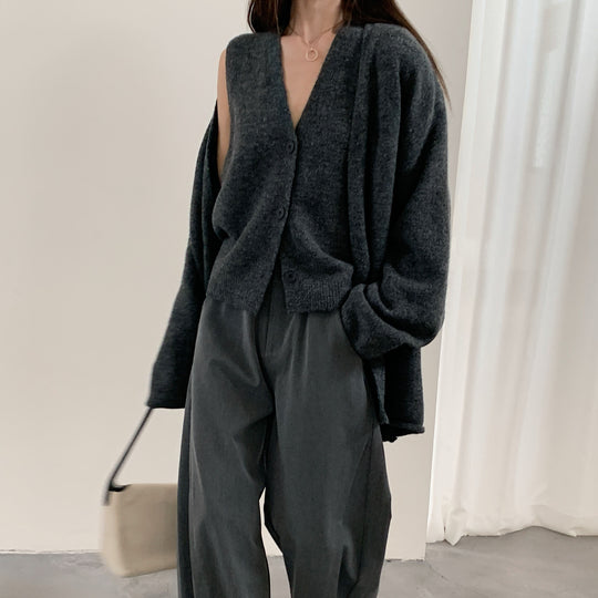Damen Kuscheliger Strickcardigan mit großer Knopfleiste und Ballonärmeln R&B