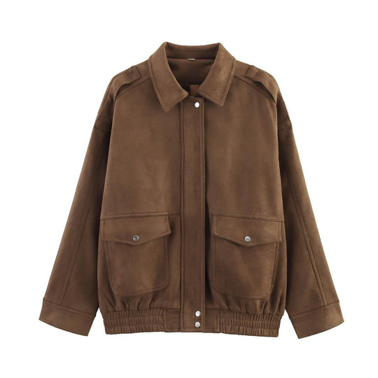 Damen Kunstlederjacke mit praktischen Taschen und elastischem Bund R&B