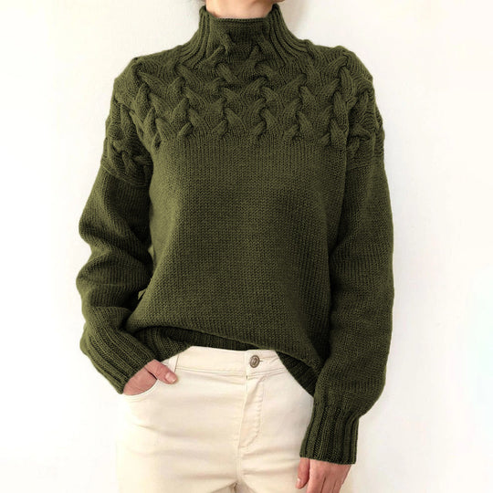 Damen Strickpullover mit hochgeschlossenem Kragen und trendigem Zopfmuster R&B