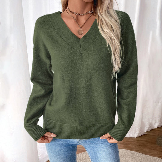 Damen V-Ausschnitt Strickpullover im lässigen Stil R&B