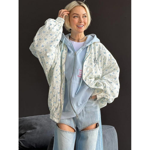 Damen lässige Oversized-Jacke mit floralen Muster R&B