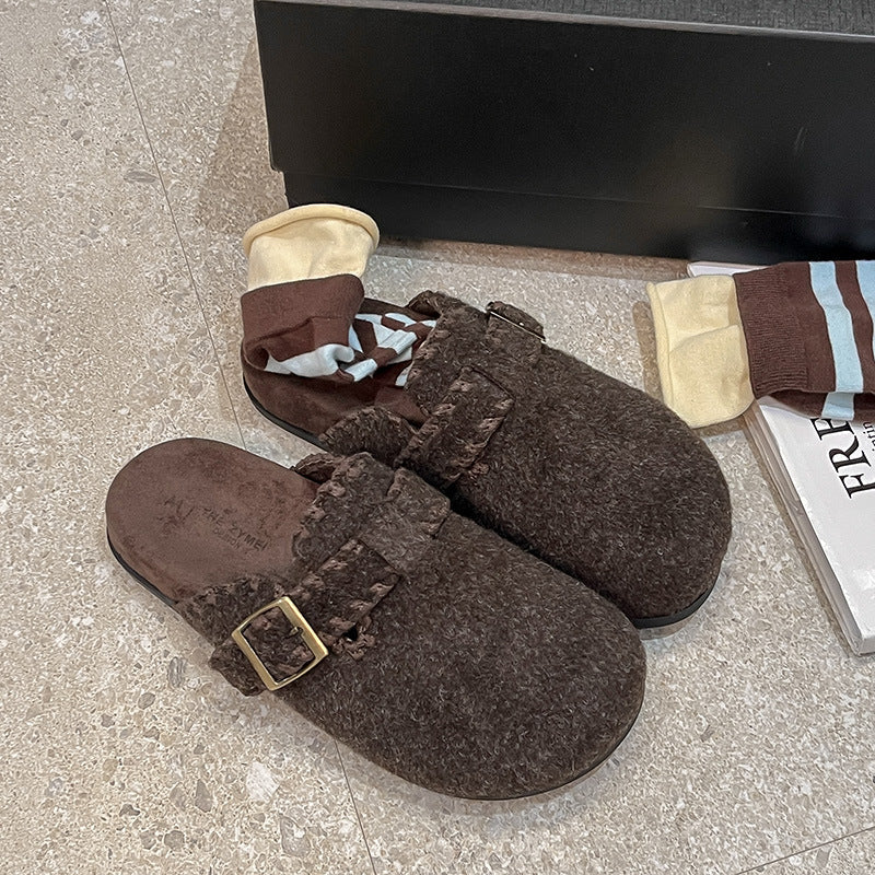Damen Filzclogs mit modischer Schnallenverzierung und kuscheligem Innenfutter R&B