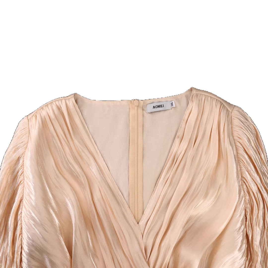 Damen Fließendes Maxi-Kleid mit eleganten Volantärmeln und Taillengürtel R&B