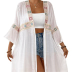 Damen luftiger Strandkimono mit floralen Stickereien R&B