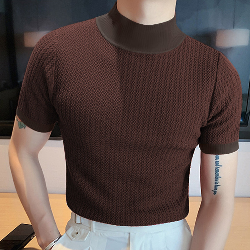 Herren nan Kurzarm Feinstrickshirt mit Stehkragen R&B