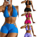 Damen Halter-Bikini-Set mit Hochbund-Shorts