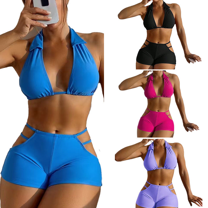 Damen Halter-Bikini-Set mit Hochbund-Shorts