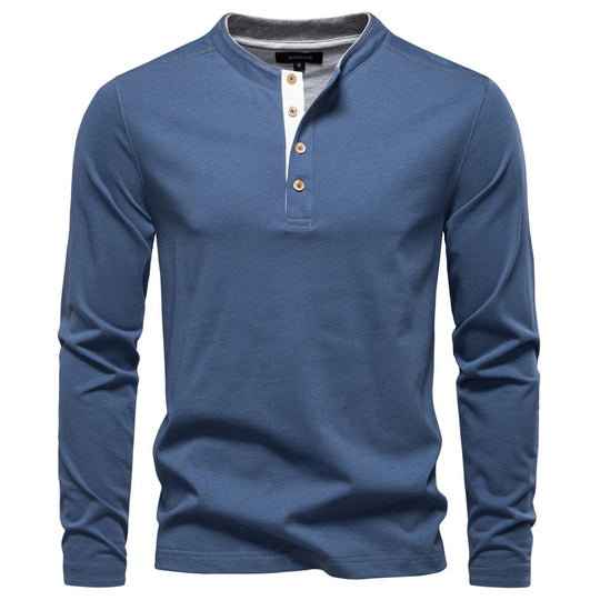 Herren Langarm-Henley-Shirt mit eleganten Druckknöpfen und bequemer Passform R&B