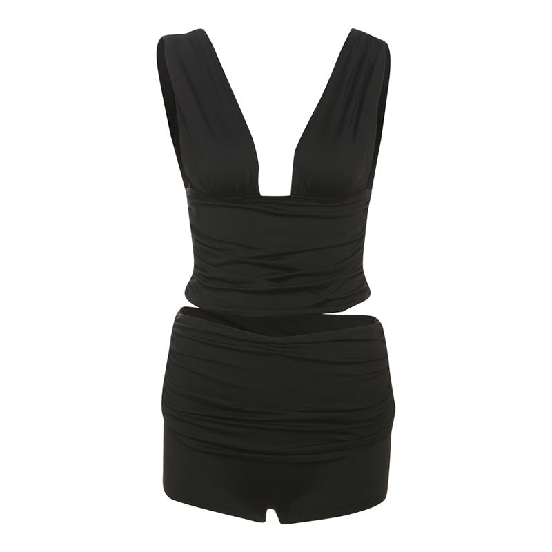 Damen Figurbetontes Oberteil und Shorts Set R&B