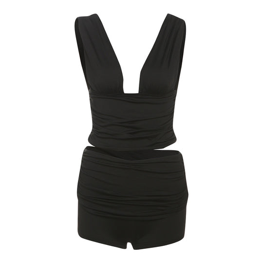 Damen Figurbetontes Oberteil und Shorts Set R&B