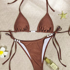Damen Triangel-Bikini mit verstellbaren Trägern und dekorativen Perlen R&B