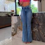 Damen Flared Jeans mit hohem Taillenbund und elegantem Schnitt R&B