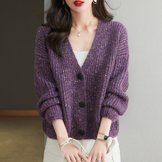Damen Kuscheliger Grobstrick-Cardigan mit Knopfdetail und weitem Schnitt R&B