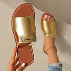 Damen Flache Sandalen mit geflochtenem Riemen und glänzender Oberfläche