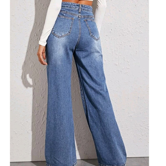 Damen Weit geschnittene Jeans mit hohem Bund R&B
