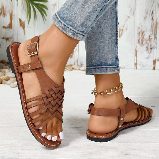 Damen geflochtene Riemchensandalen mit verstellbarem Riemen R&B